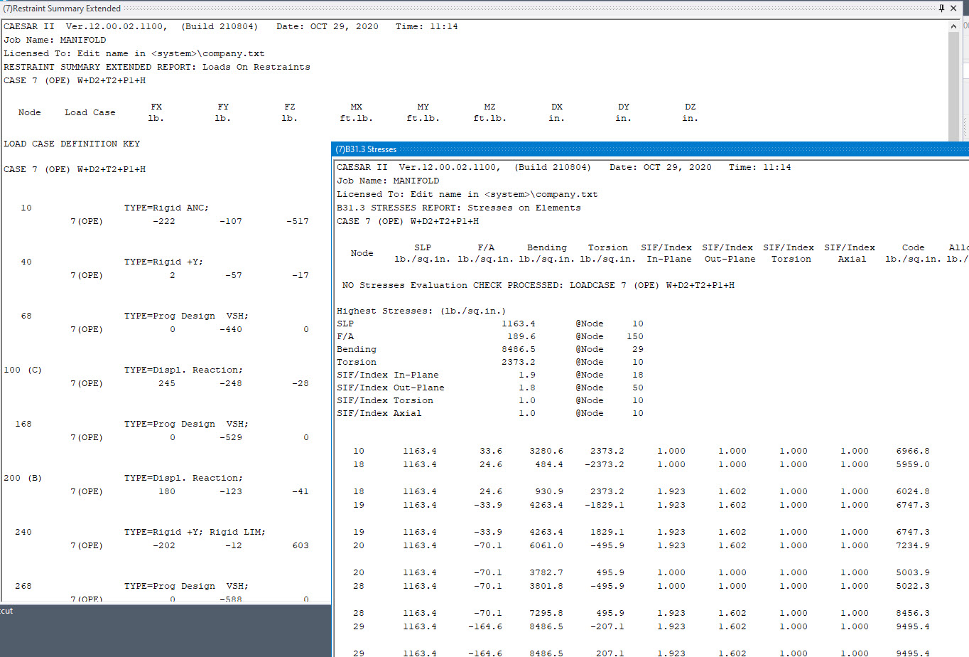 CAESAR II output reports