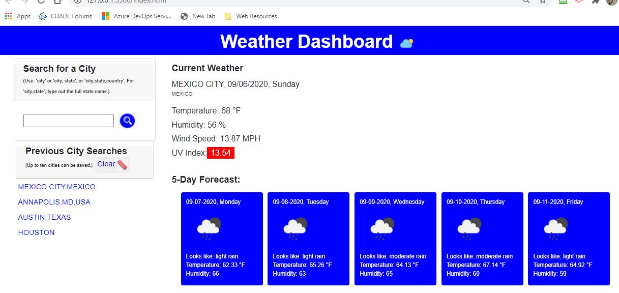 Weather Application screen shot